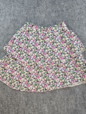 ASOS Floral Tiered Mini Skirt Womens 00 Ruffle Pink Green Summer Skirt